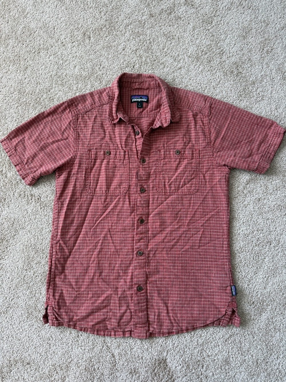 Patagonia Red Plaid Button Down Short Sleeve Outdoor Cotton Shirt